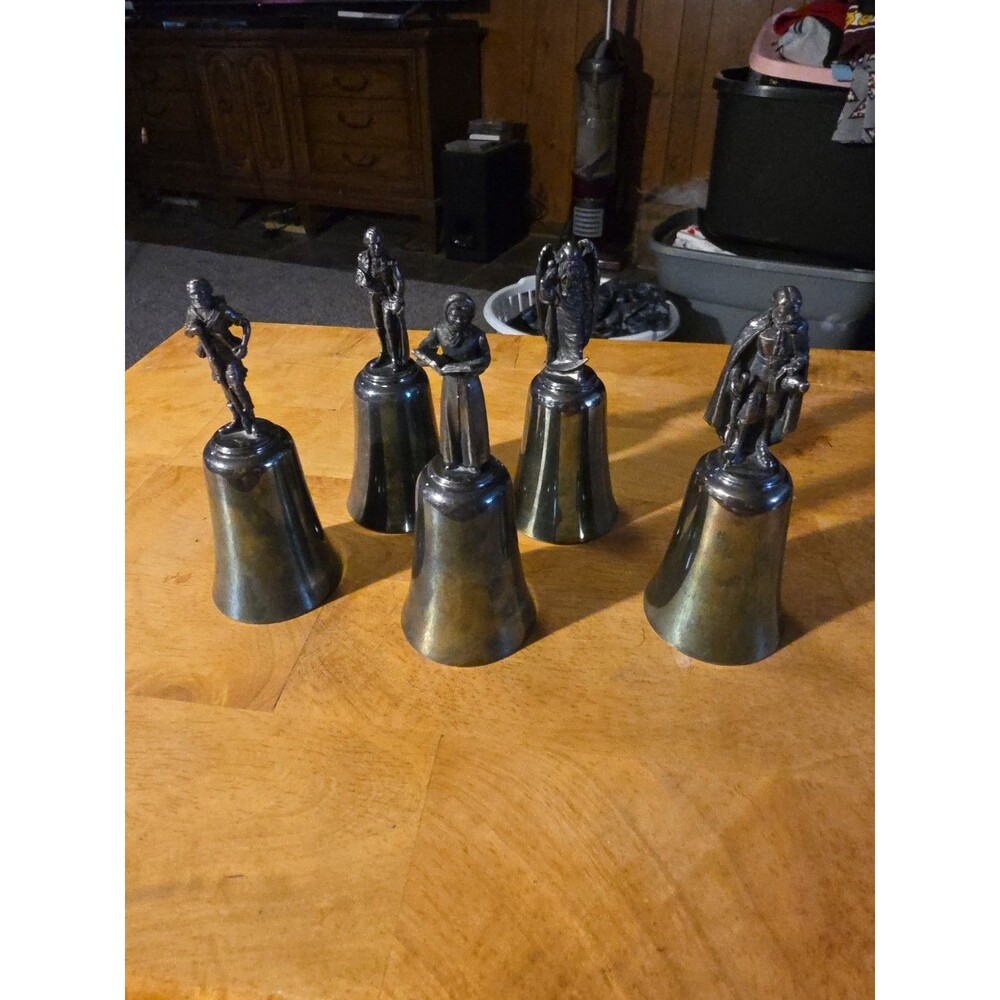 5 Silverplate Bells American Historical Figures 4 3/4" Adolfo Procopio Signed